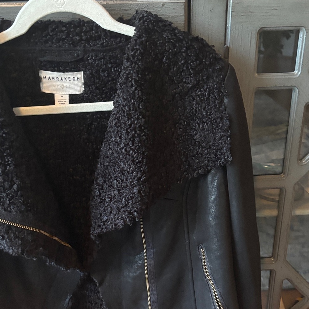 Marrakech Black Shearling Leather Jacket - image 3